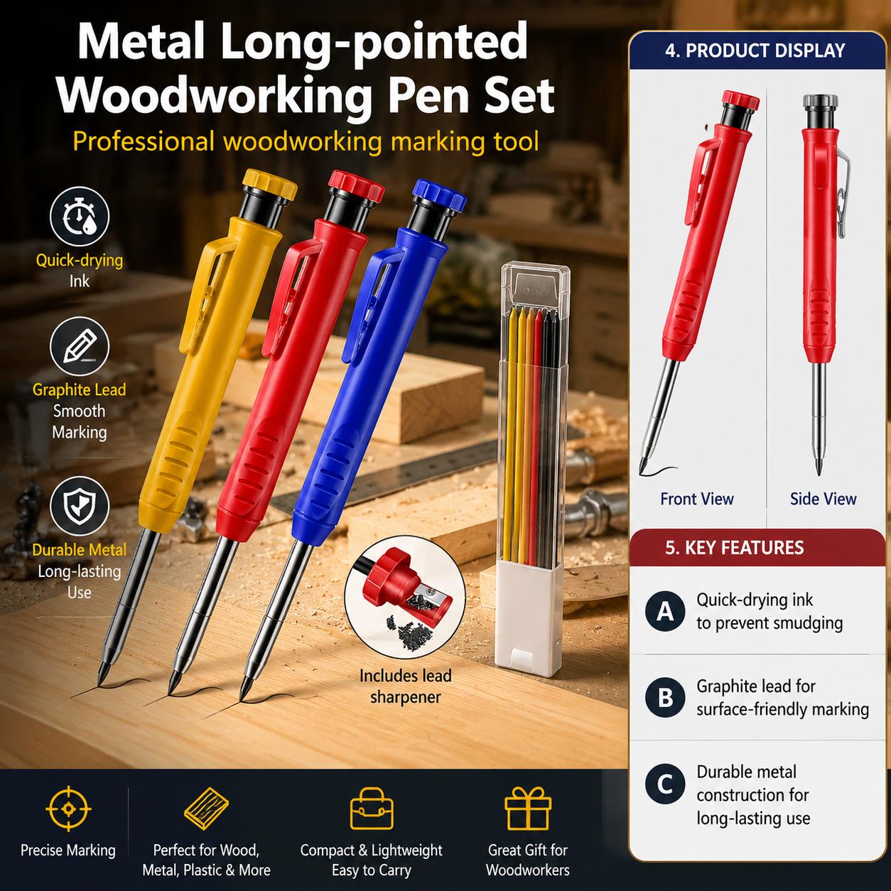 Workshop Marking Tools - Набор механических карандашей с длинным металлическим