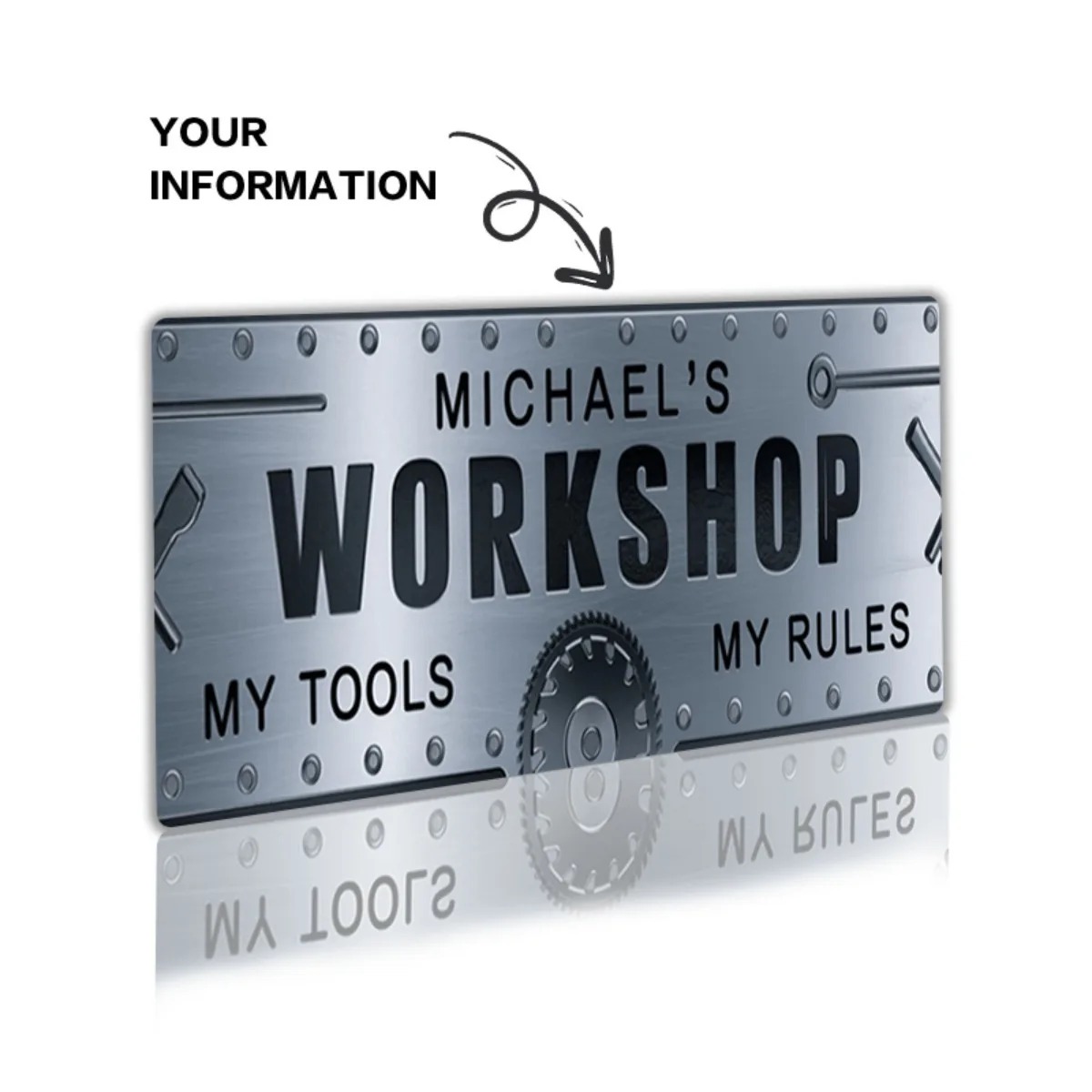 Workshop Tools Wall - Персонализированная алюминиевая табличка для мастерской 6x12